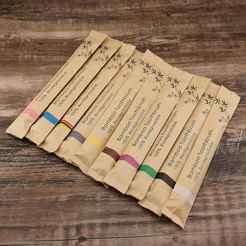 10pcs Colorful Natural Bamboo Toothbrush Soft Bristle Charcoal Teeth Whitening Bamboo Toothbrushes