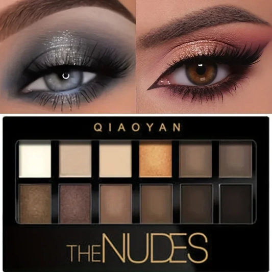 Curated Radiance Professional 12-Color Eyeshadow Palette - Natural Shimmer & Matte Nudes Collection