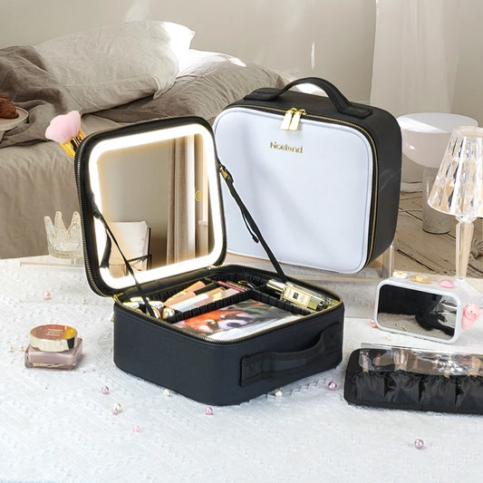 Professional Makeup Train Case with Mirror - Waterproof Cosmetic Organizer with Adjustable Dividers