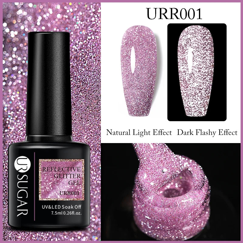 UR SUGAR Reflective Glitter Gel Polish - 7.5ml Pink Sequins Nail Art