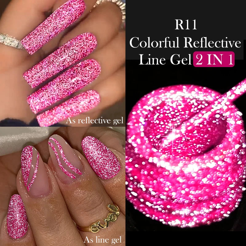 LILYCUTE 5ML Reflective Glitter Liner Gel Polish Nail Art Champagne Sparkling Lines