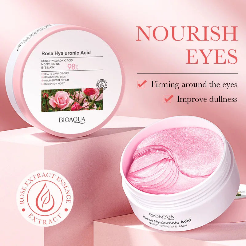 BIOAQUA Rose Hyaluronic Acid Eye Mask - 60 Patches for Hydration & Firming