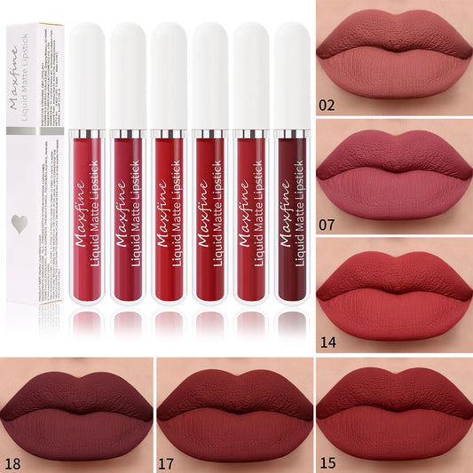 MAXFINE Matte Liquid Lipstick - Waterproof Long-Lasting Velvet Lip Glaze 2.5ml