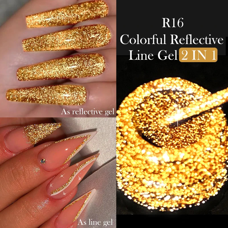 LILYCUTE 5ML Reflective Glitter Liner Gel Polish Nail Art Champagne Sparkling Lines