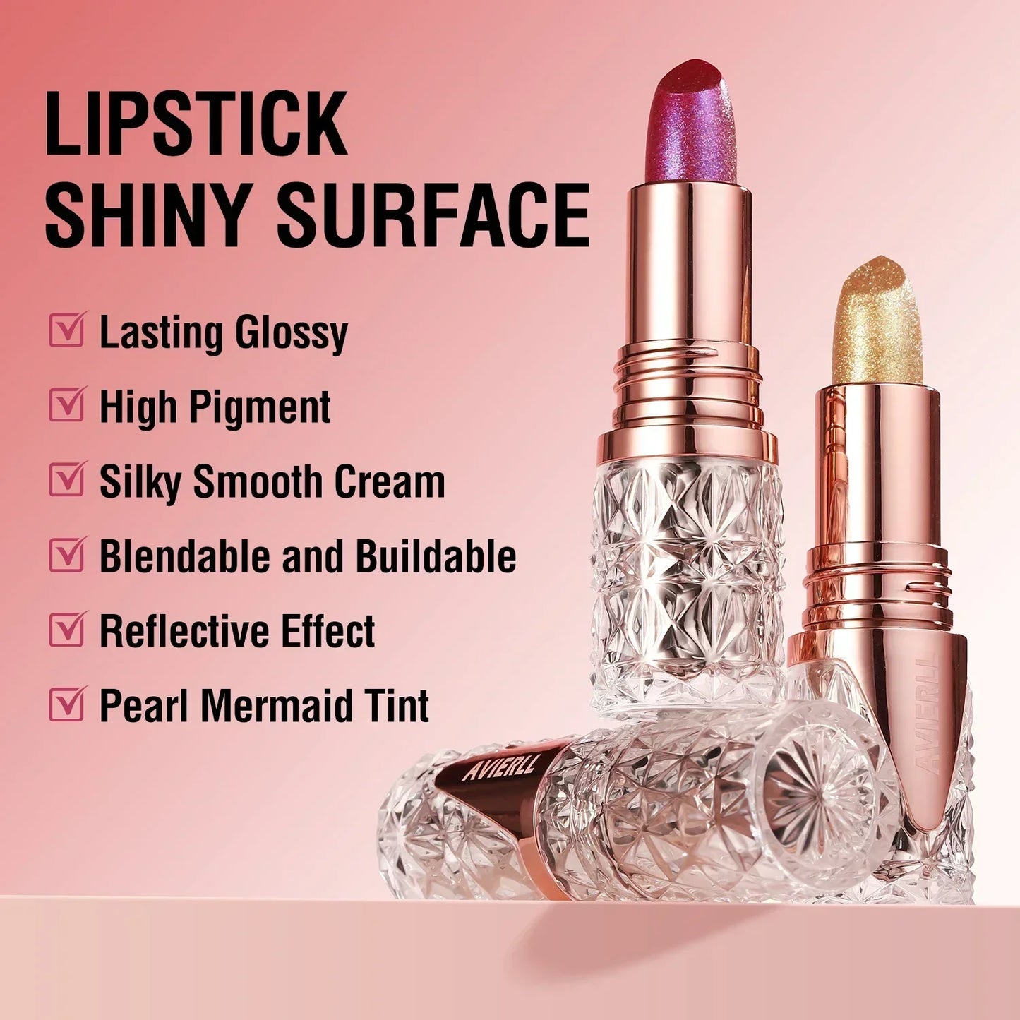 XMSJ Quicksand Gold Glitter Lipstick - Moisturizing Long-Lasting Waterproof Lip Color 3.8g