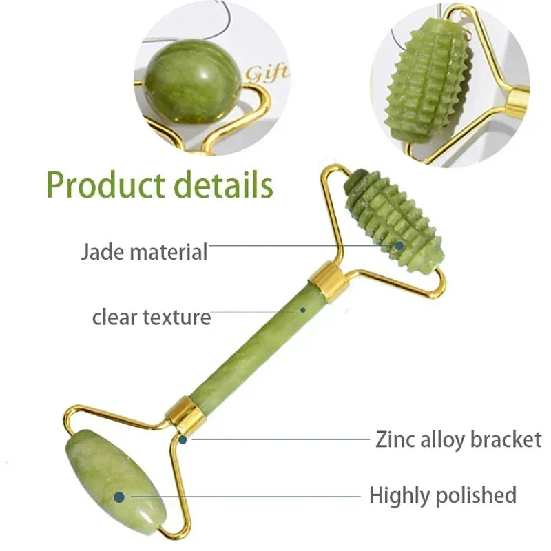 Natural Jade Roller & Gua Sha Set - Face and Body Massage Tool