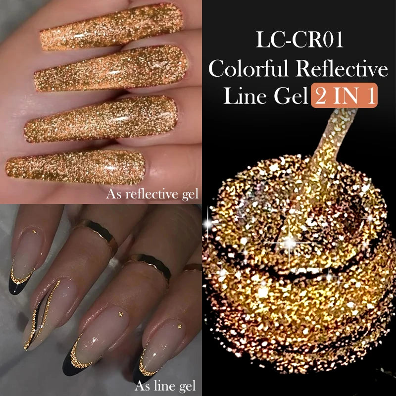 LILYCUTE 5ML Reflective Glitter Liner Gel Polish Nail Art Champagne Sparkling Lines