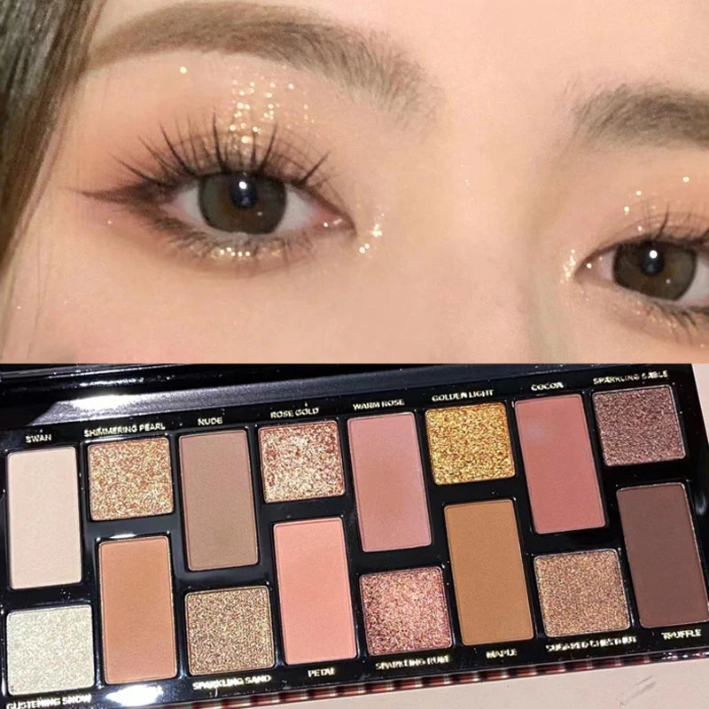MYHO 16-Color Eyeshadow Palette - Matte & Shimmer Nude Brown Shades with Waterproof Formula