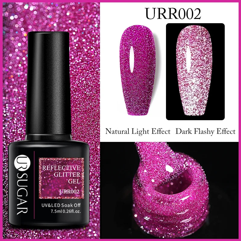 UR SUGAR Reflective Glitter Gel Polish - 7.5ml Pink Sequins Nail Art