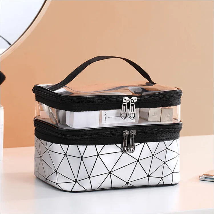 Double Transparent Cosmetic Bag - Big Capacity Travel Makeup Organizer