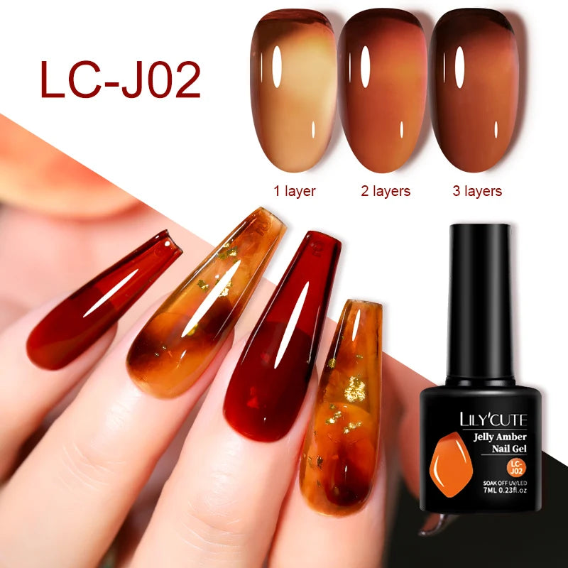 LILYCUTE 7ML Jelly Amber Gel Nail Polish Nail Art Dark Bloom Leopard