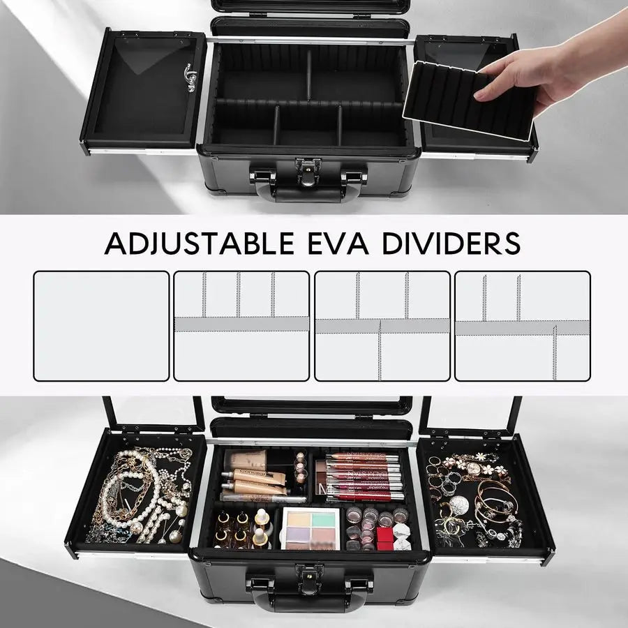 LED Lighted Makeup Train Case - 11.2 Inch Professional Cosmetic Organizer