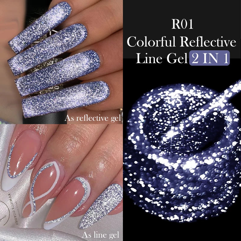 LILYCUTE 5ML Reflective Glitter Liner Gel Polish Nail Art Champagne Sparkling Lines