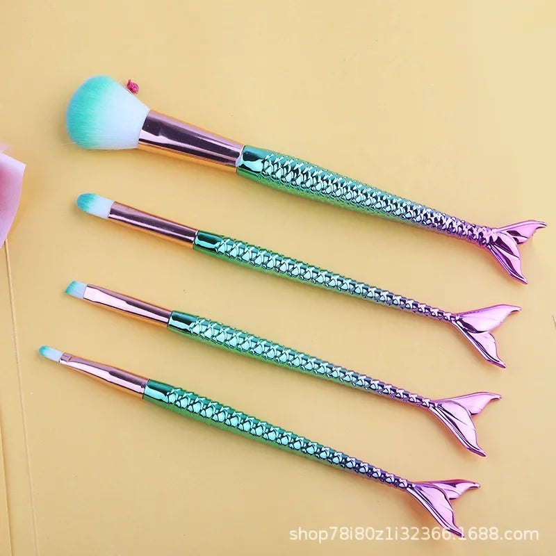 Mermaid Gradient Makeup Brush Set - 4 Piece Professional Cosmetic Kit