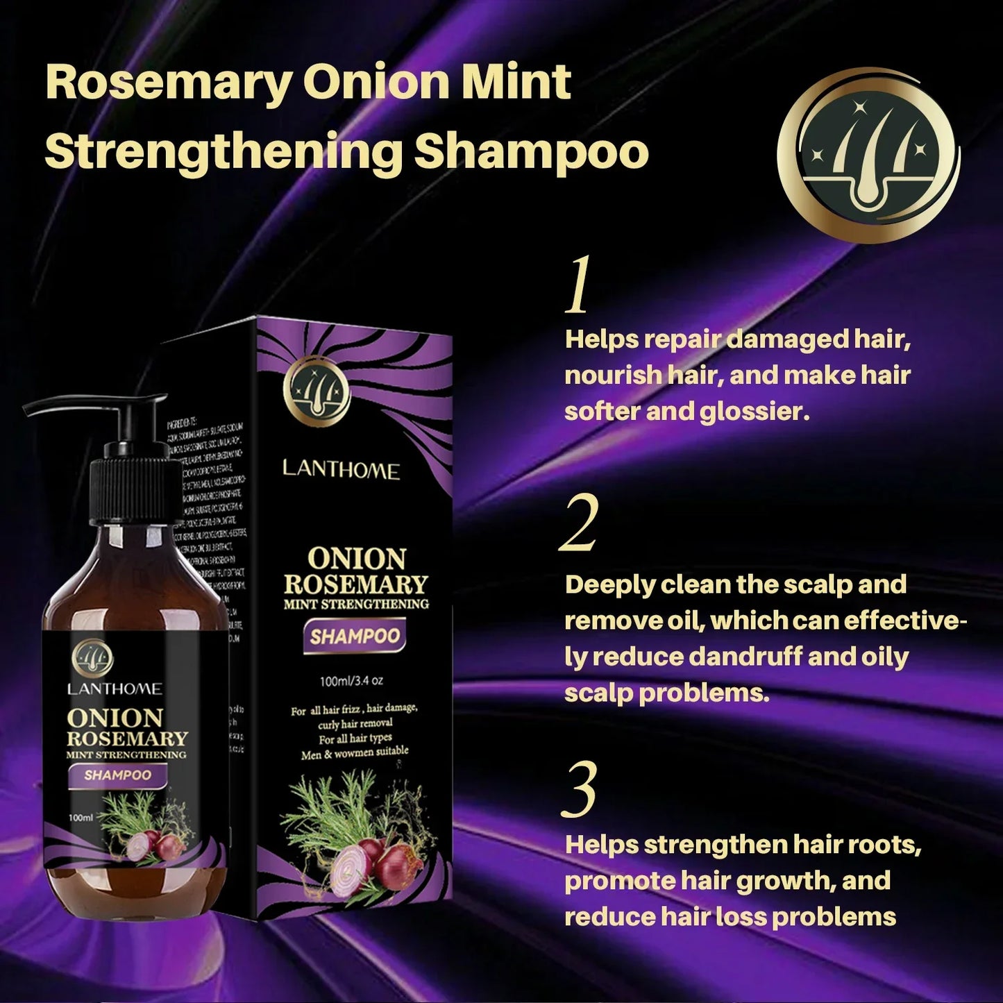 Rosemary & Onion Hair Growth Shampoo - Deep Cleansing Volumizing Formula for