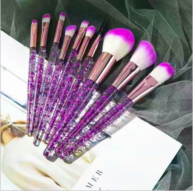 Professional 10-Piece Makeup Brush Set with Metal Handles - Premium Nylon Bristles