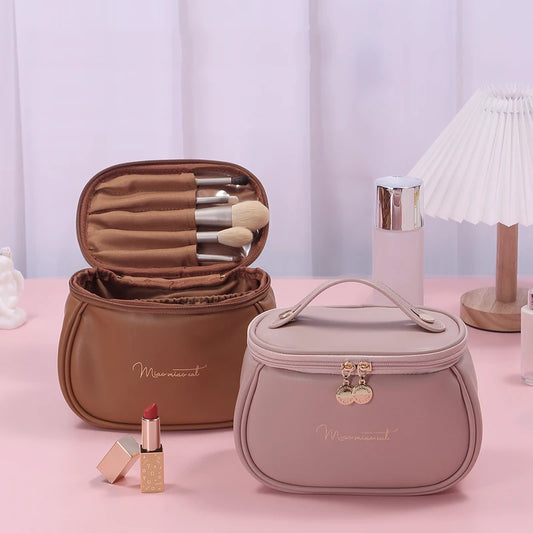 Luxury PU Leather Cosmetic Bag - Multi-Functional Travel Makeup Case