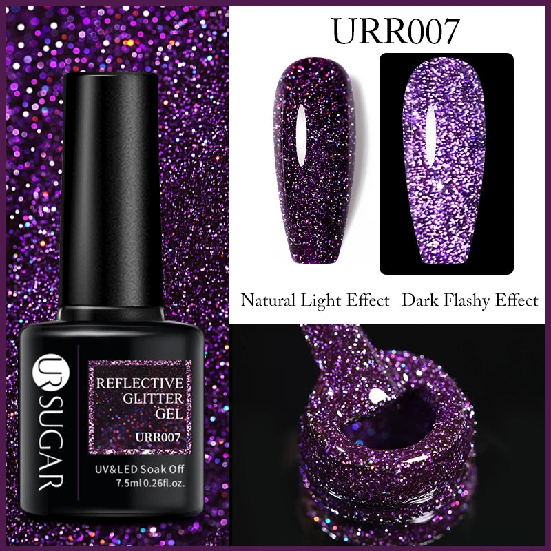 UR SUGAR Reflective Glitter Gel Polish - 7.5ml Pink Sequins Nail Art