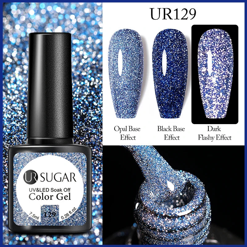 UR SUGAR Reflective Glitter Gel Polish - 7.5ml Pink Sequins Nail Art