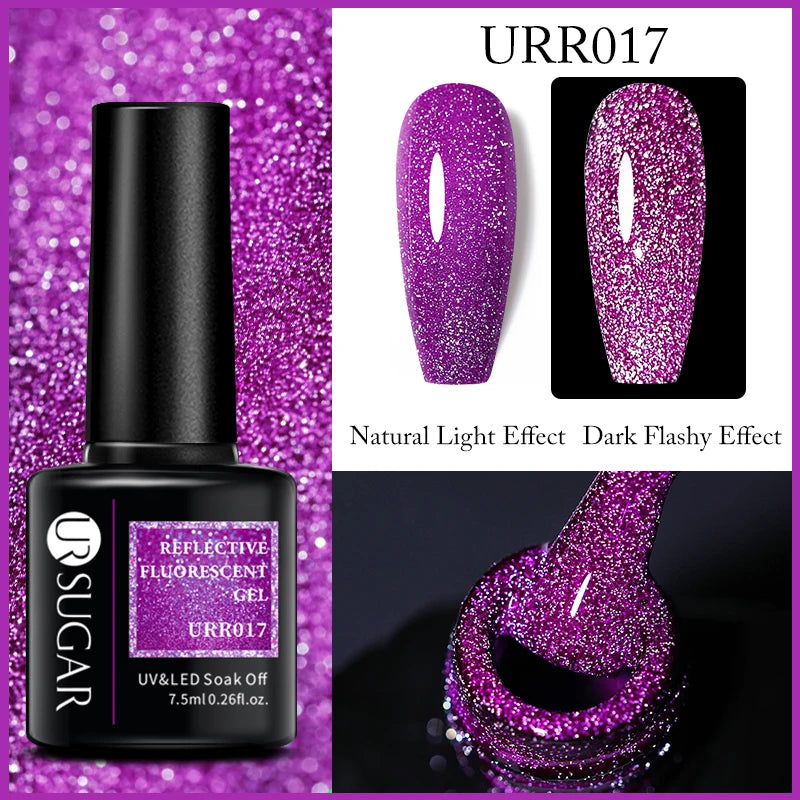 UR SUGAR Reflective Glitter Gel Polish - 7.5ml Pink Sequins Nail Art
