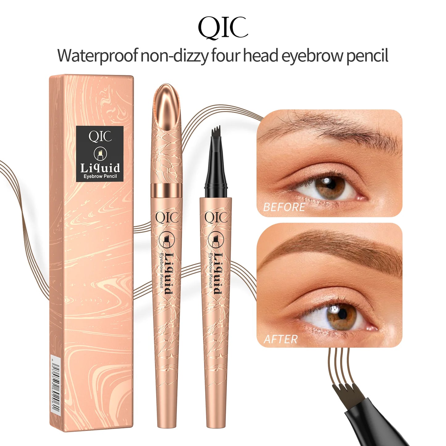 Liquid Eyebrow Pencil - Waterproof 4 Tip Microblade Pen Long-Lasting