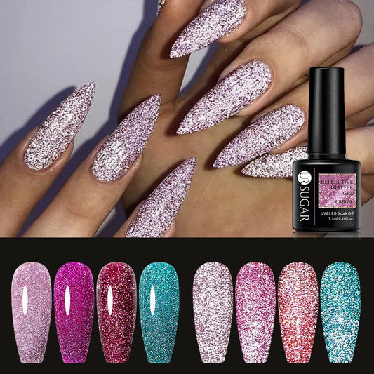 UR SUGAR Reflective Glitter Gel Polish - 7.5ml Pink Sequins Nail Art