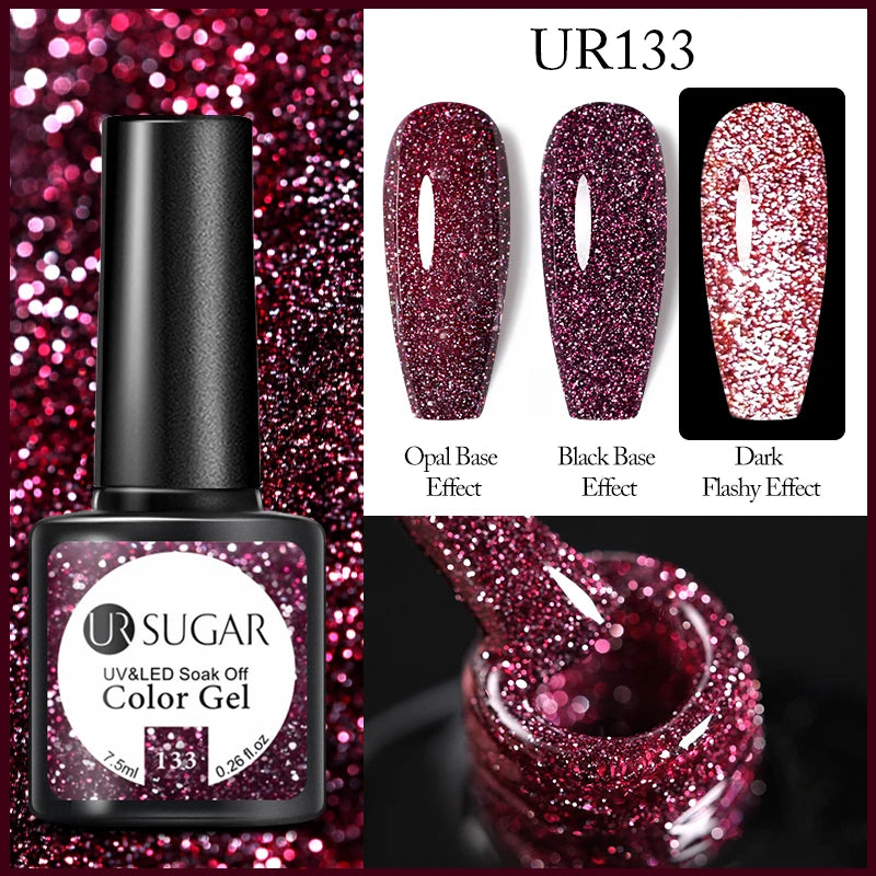 UR SUGAR Reflective Glitter Gel Polish - 7.5ml Pink Sequins Nail Art