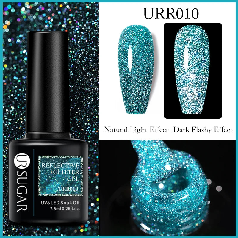 UR SUGAR Reflective Glitter Gel Polish - 7.5ml Pink Sequins Nail Art