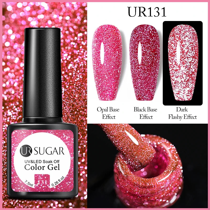 UR SUGAR Reflective Glitter Gel Polish - 7.5ml Pink Sequins Nail Art