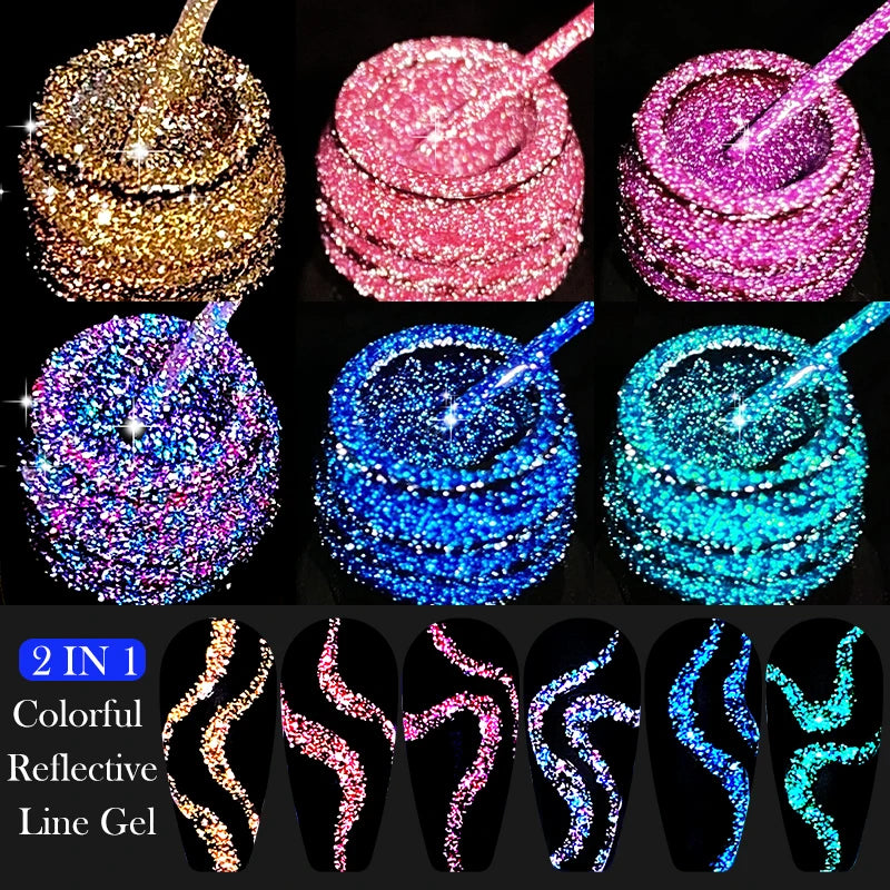 LILYCUTE 5ML Reflective Glitter Liner Gel Polish Nail Art Champagne Sparkling Lines