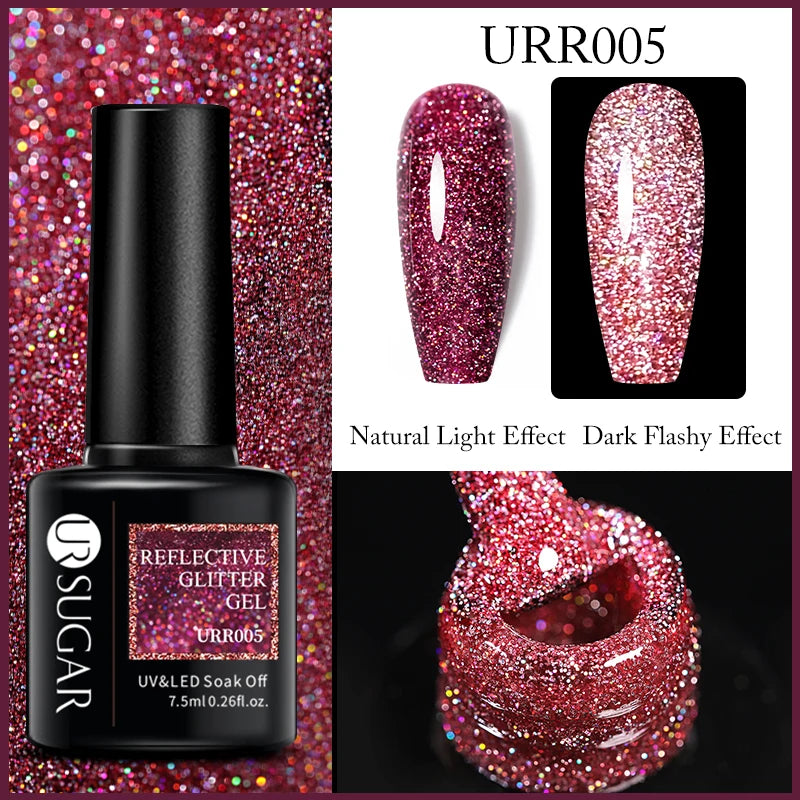 UR SUGAR Reflective Glitter Gel Polish - 7.5ml Pink Sequins Nail Art