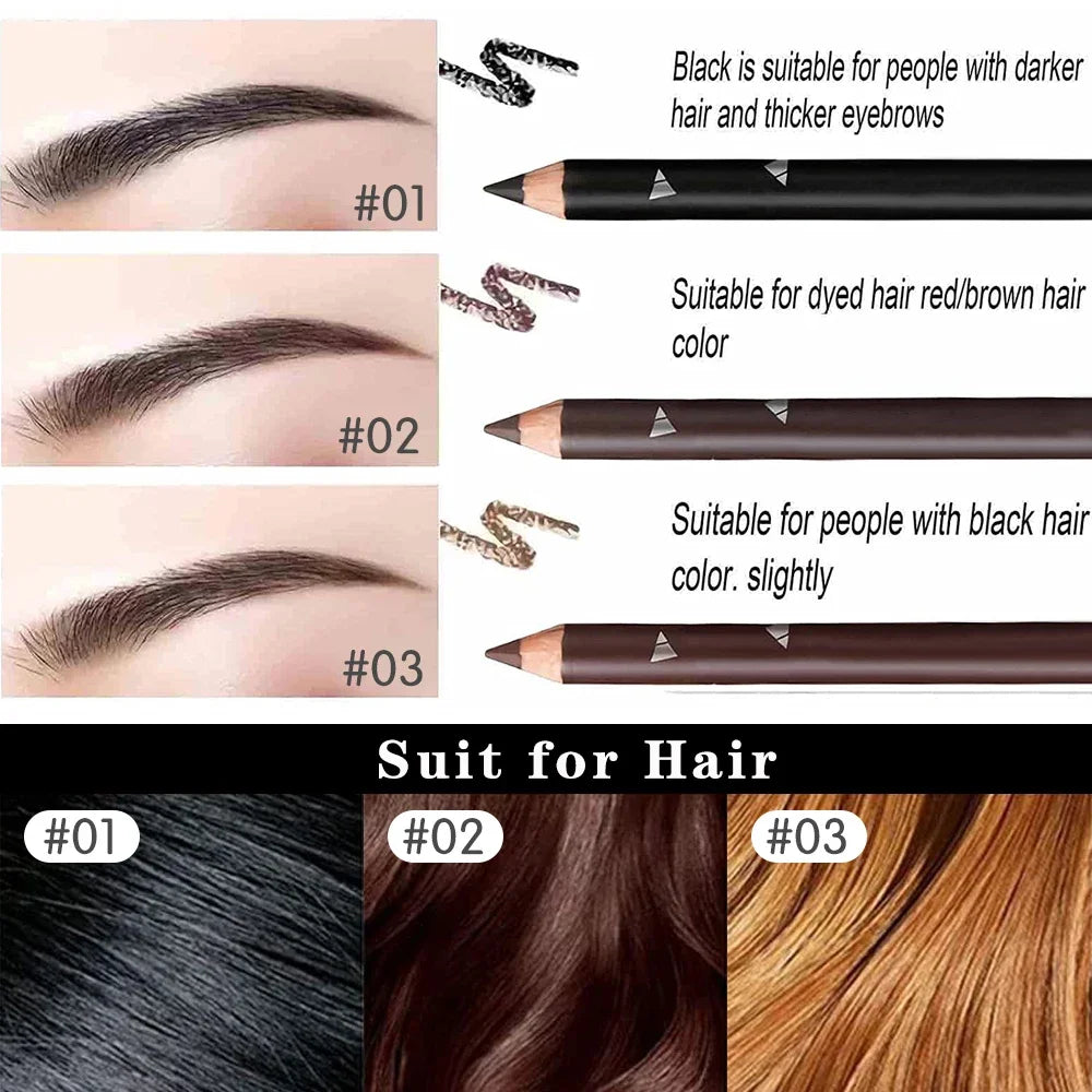 Eye Brow Pencil Set - 6/12Pcs Waterproof Professional Natural Black Brown