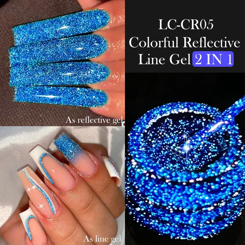 LILYCUTE 5ML Reflective Glitter Liner Gel Polish Nail Art Champagne Sparkling Lines
