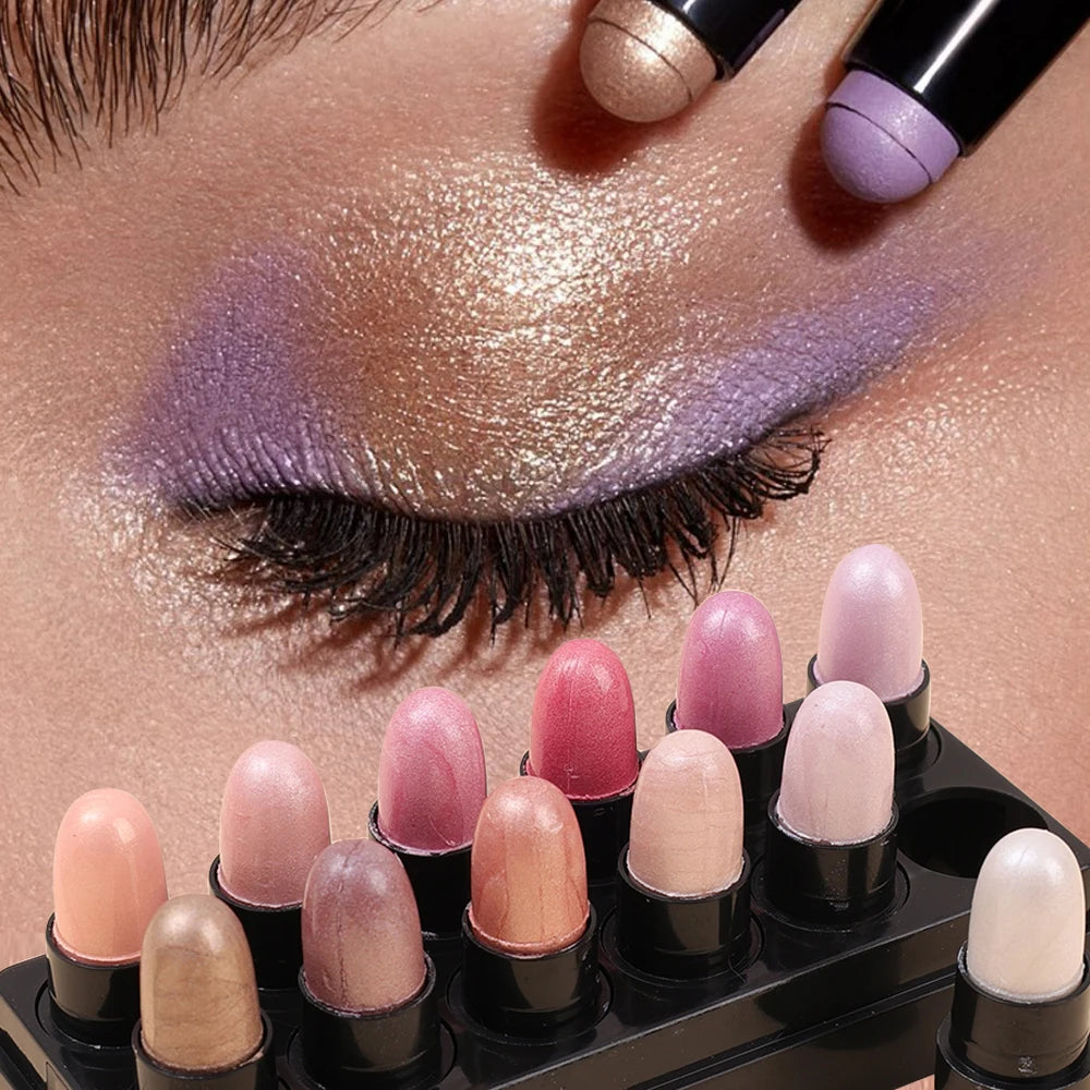 Eyeshadow Pencil Set - 12 Colors Waterproof Glitter Shimmer Matte Stick