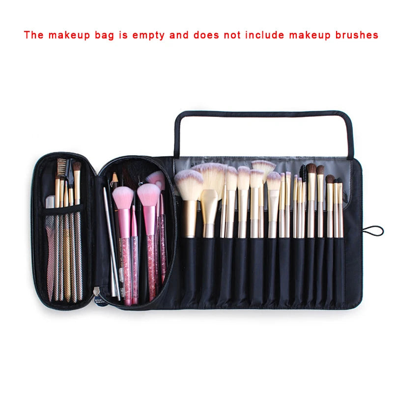 Rolling Makeup Brush Bag - Waterproof Travel Organizer with Foldable Design