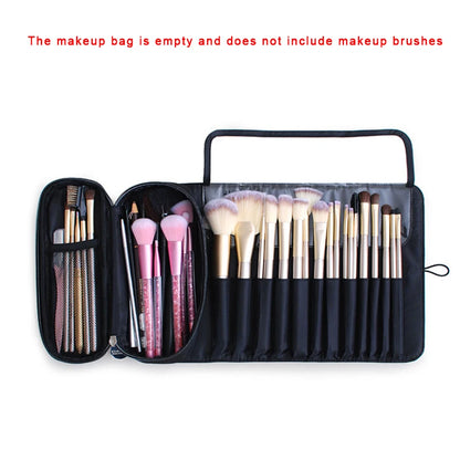 Rolling Makeup Brush Bag - Waterproof Travel Organizer with Foldable Design
