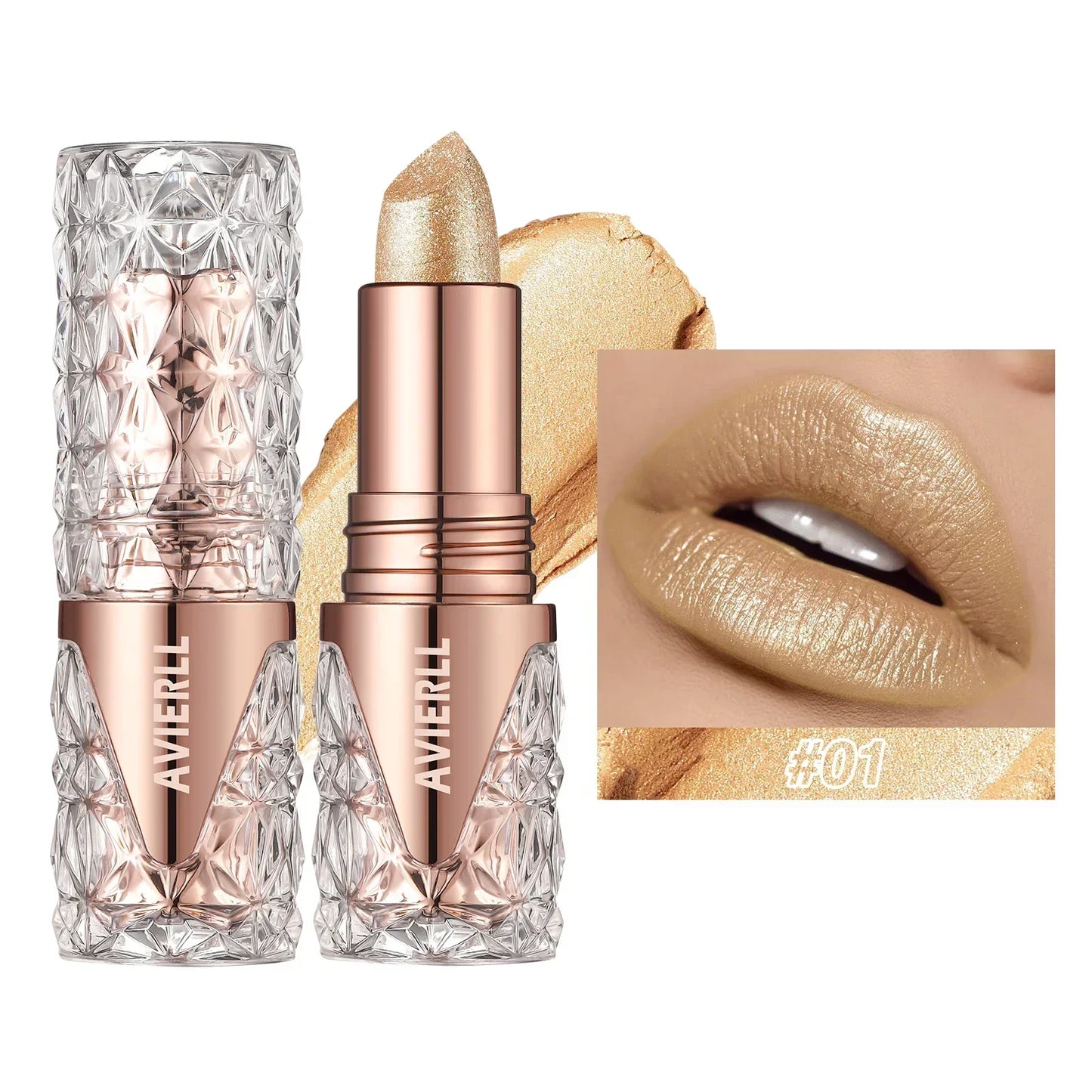 XMSJ Quicksand Gold Glitter Lipstick - Moisturizing Long-Lasting Waterproof Lip Color 3.8g