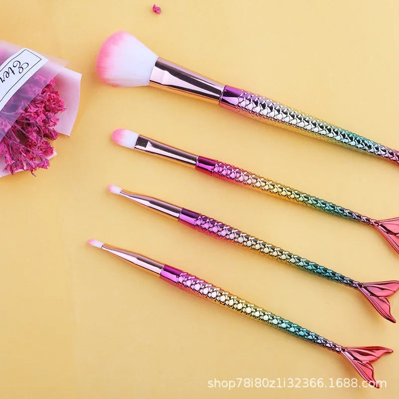 Mermaid Gradient Makeup Brush Set - 4 Piece Professional Cosmetic Kit
