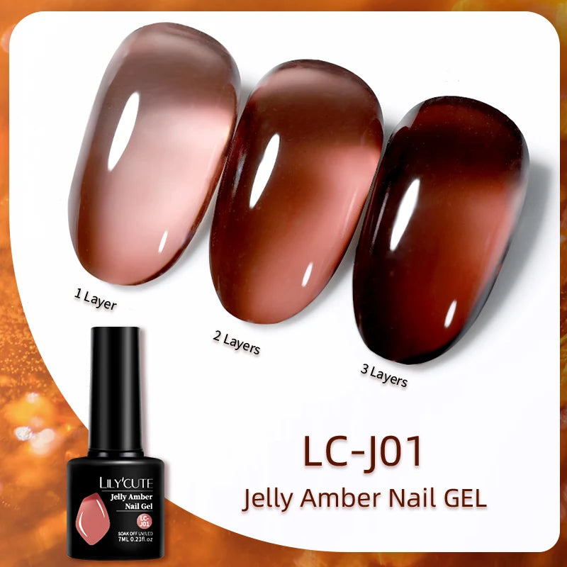 LILYCUTE 7ML Jelly Amber Gel Nail Polish Nail Art Dark Bloom Leopard