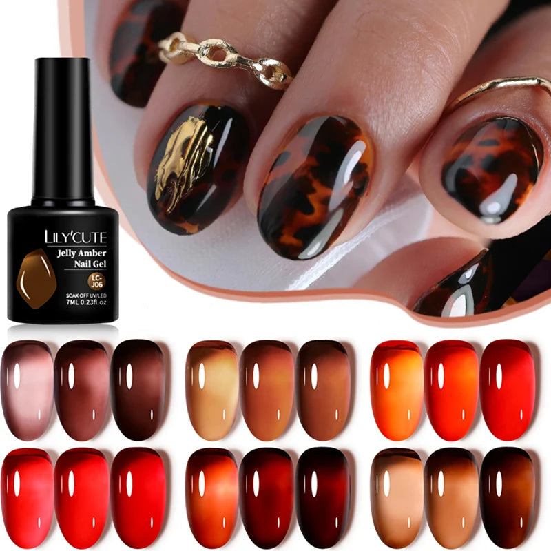LILYCUTE 7ML Jelly Amber Gel Nail Polish Nail Art Dark Bloom Leopard