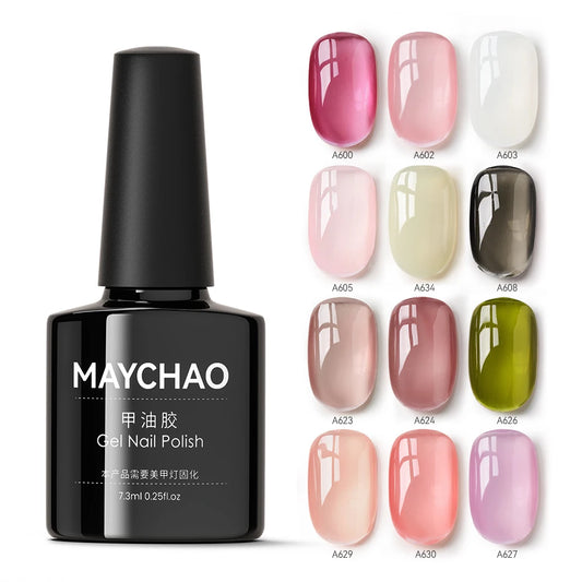 MAYCHAO Transparent Jelly Gel Nail Polish - 7.3ml Semi-Permanent Nude Collection