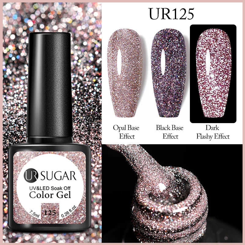UR SUGAR Reflective Glitter Gel Polish - 7.5ml Pink Sequins Nail Art