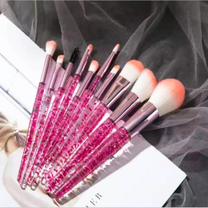 Professional 10-Piece Makeup Brush Set with Metal Handles - Premium Nylon Bristles