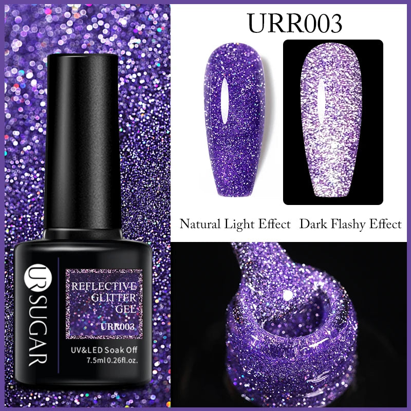 UR SUGAR Reflective Glitter Gel Polish - 7.5ml Pink Sequins Nail Art