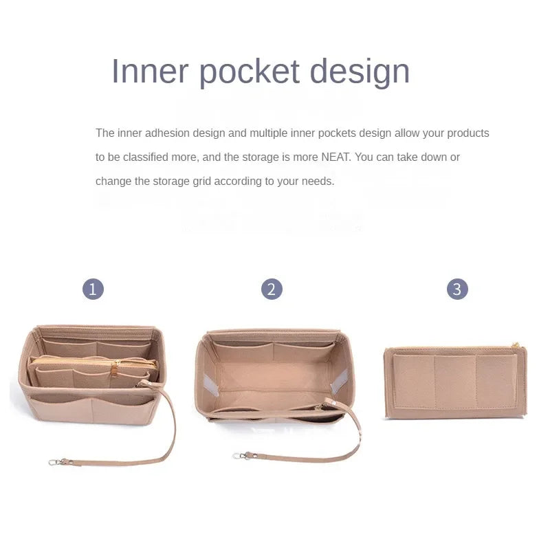 Large Capacity Felt Makeup Storage Bag - Bag-in-Bag Travel Organizer