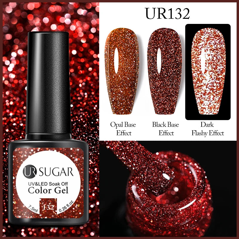 UR SUGAR Reflective Glitter Gel Polish - 7.5ml Pink Sequins Nail Art