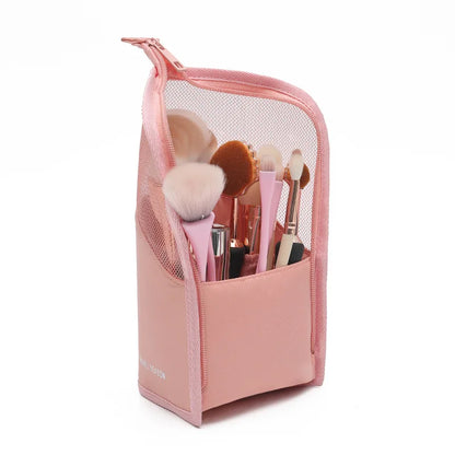 HOMEFISH Standing Cosmetic Bag - Clear Panel Makeup Organizer with Brush Holder