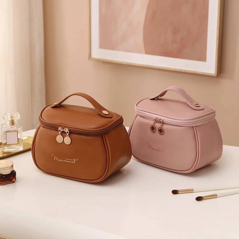 Luxury PU Leather Cosmetic Bag - Multi-Functional Travel Makeup Case