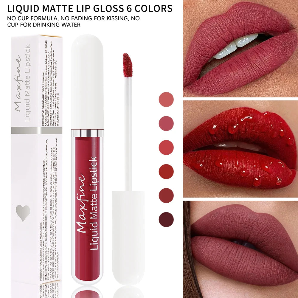 MAXFINE Matte Liquid Lipstick - Waterproof Long-Lasting Velvet Lip Glaze 2.5ml