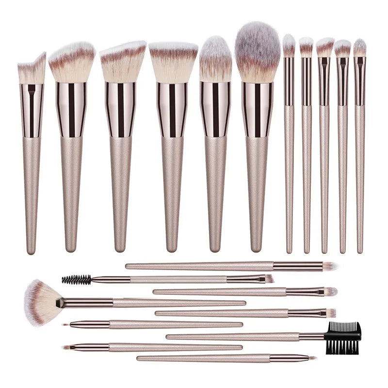 Professional Champagne Gold Makeup Brush Set - 14 Piece Premium Synthetic Hair Collection